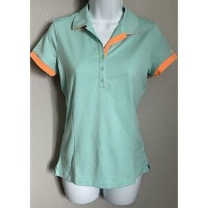 Nike Golf Tour Performance Dri-Fit Blue/Neon Orange Polo Shirt Womens Size Small